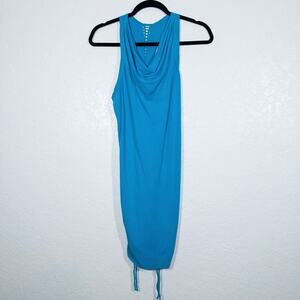 Anue Blue Bodycon Pima Cotton Tank Top Cut Out Dress Size XS